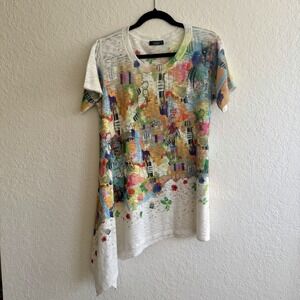 Inoah Burn Out T Shirt Tunic Top Small Asymmetric Teacher Artsy Art To Wear